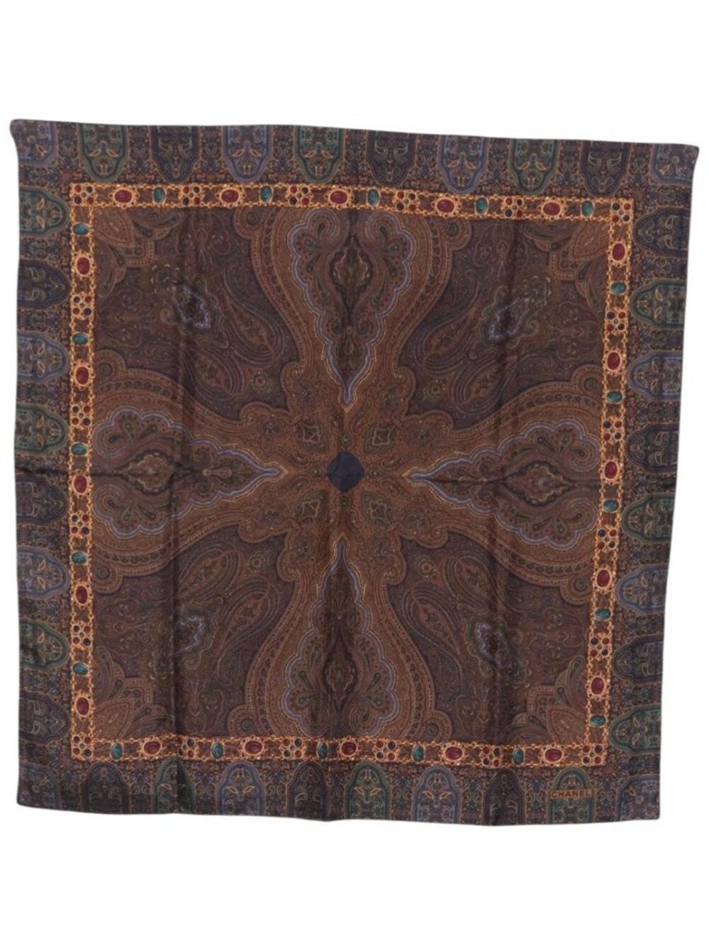 CHANEL Scarf Silk Brown CC
